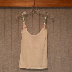 Adorable Free People floral beaded cream tank top